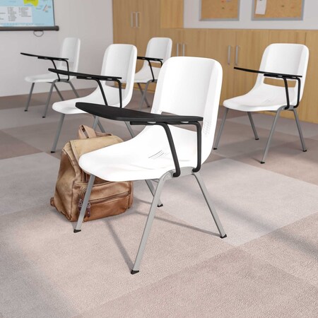 Flash Furniture White Ergonomic Shell Chair with Left Handed Flip-Up Tablet Arm RUT-EO1-WH-LTAB-GG